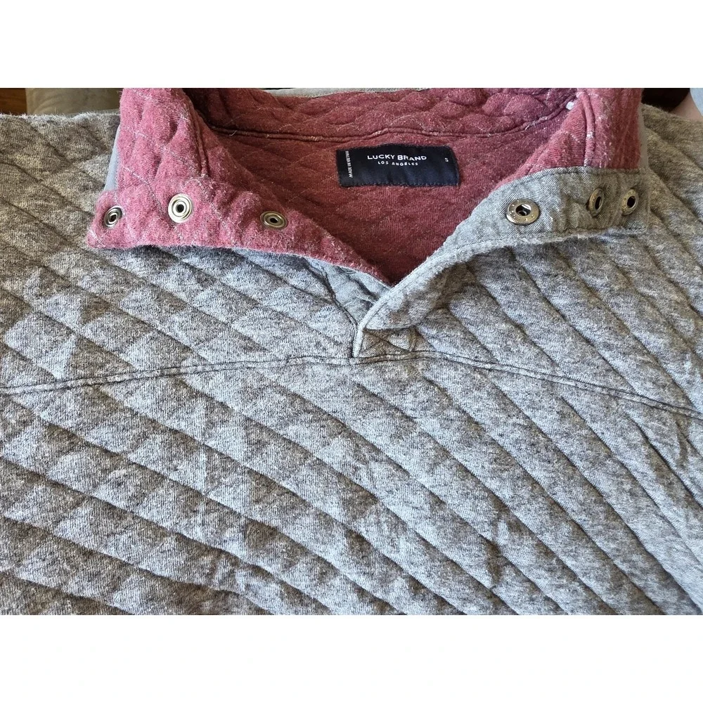 Lucky Brand Pullover Sweater Men S Gray Quilted Collared Long Sleeve Top